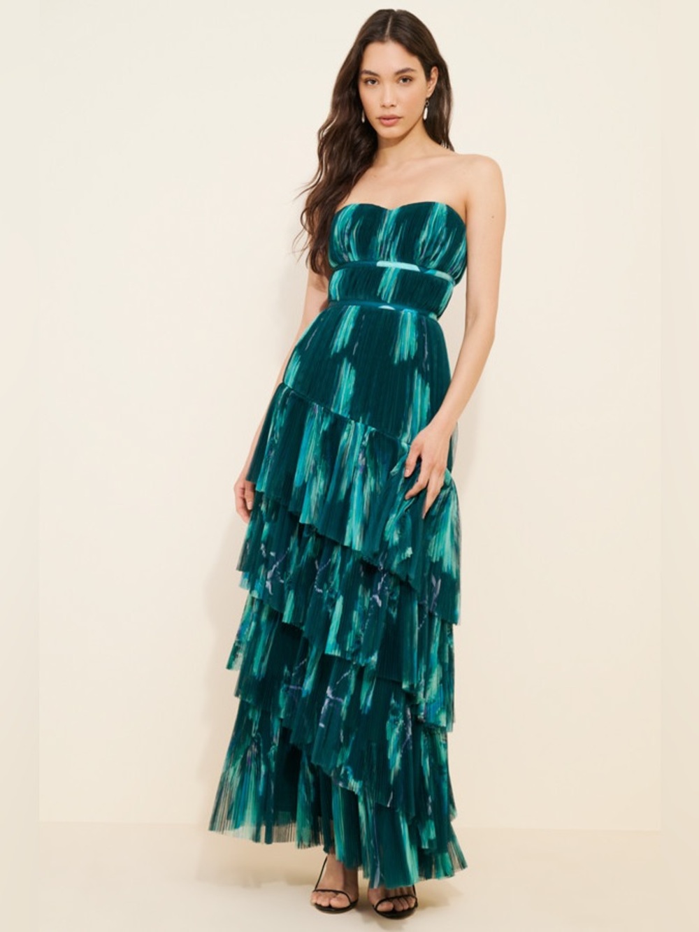 NWT Hutch Lanza Strapless Pleated Tulle Corset Bodice Gown